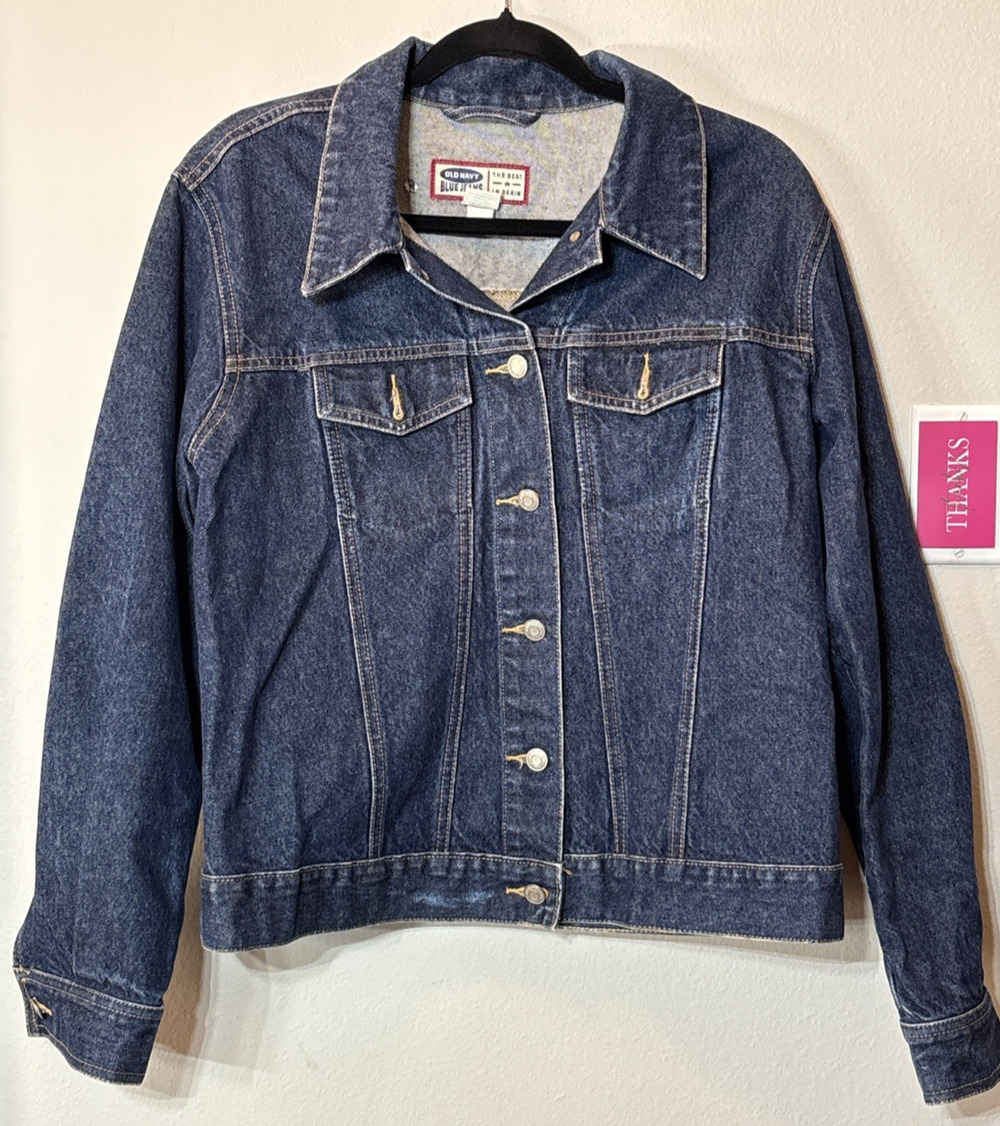 Old Navy Women’s Denim Jean Jacket Dark Wash Large 90s Trucker Vintage